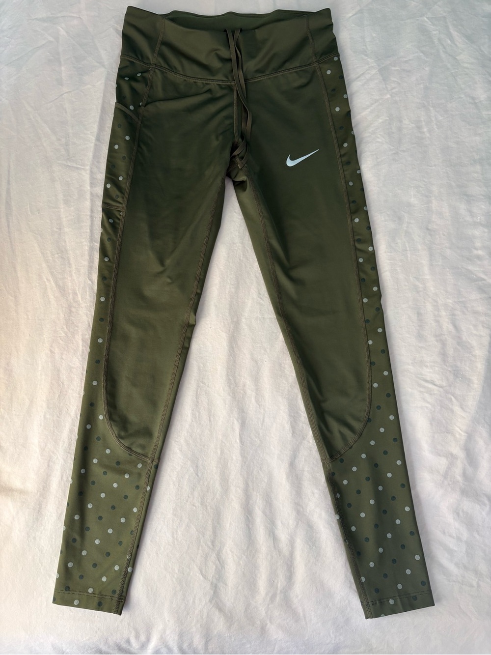Nike Olive Green Leggings with Reflective Dot Accents